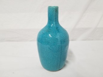 Small Vintage Turquoise Crackle Finish Bottle Vase