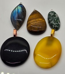 Lot Of Five Handmade Pendants Including Tigers Eye & Labradorite