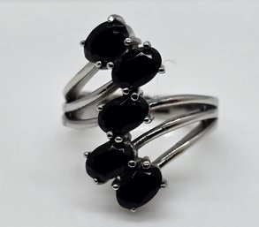 Black Tourmaline 5 Stone Ring In Stainless Steel
