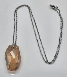 Simulated Champagne Quartz Pendant Necklace In Rhodium Over Sterling