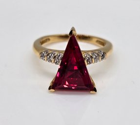 Padparadscha Sapphire, White Zircon Ring In Vermeil Yellow Gold Over Sterling