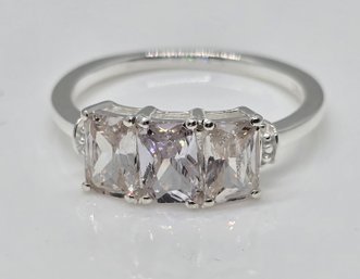 Faux Diamond Three Stone Ring In Sterling