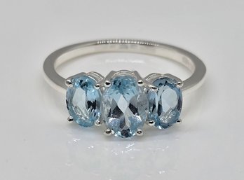 Sky Blue Topaz 3 Stone Ring In Sterling Silver