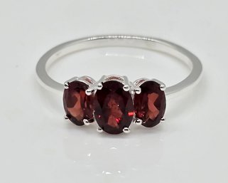Red Garnet 3 Stone Ring In Sterling