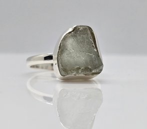Rough Cut Prasiolite Ring In Sterling