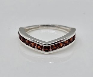 Red Garnet Wishbone Ring In Sterling Silver