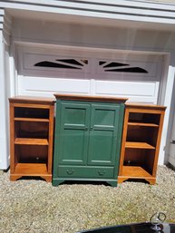 Ethan Allen Solid Wood Media Center.  3 Pieces. Forest Green