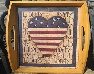 Folk Art Liberty Heart Ceramic Tile Serving Tray