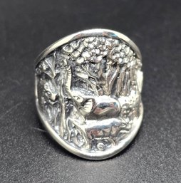 Beautiful Sterling Silver Elephant Scene Ring
