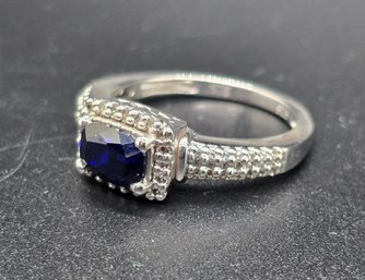 Blue Sapphire, White Sapphire Ring In Sterling Silver