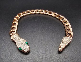 Green Glass, Austrian Crystal Cable Link Chain With Snake Head & Tail Bracelet