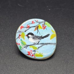 Vintage Hand Painted, Signed Bird Brooch