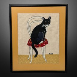 Vintage Well Done Black Cat Needlepoint Potrait