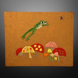 Heavy Needlepoint Leaping Frog & Funky Mushrooms