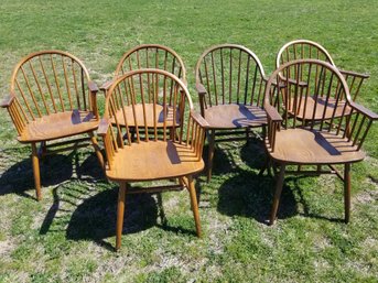 Six Oak Windsor Armchairs Vintage Mid Century Modern F.W. Lombard Company