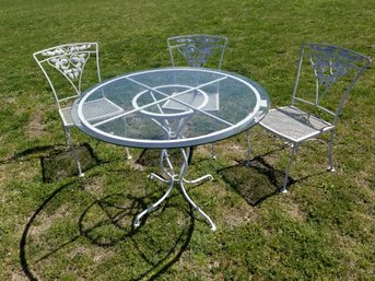 Vintage Wrought Iron Patio Garden Table And Chairs,  Mid Century Modern