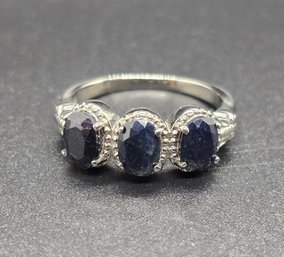 Midnight Sapphire 3 Stone Ring In Stainless Steel