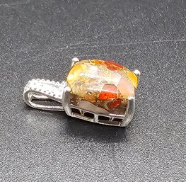Matrix Fire Opal Solitaire Pendant In Sterling