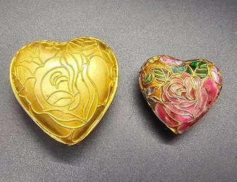 Vintage Heart Shaped Box In Gold Tone With Heart Trinket Inside