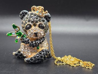 Adorable Austrian Crystal Panda Pendant Necklace