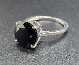 Thai Black Spinel Solitaire Ring In Sterling