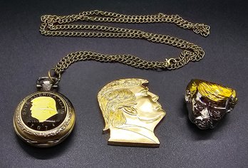 President Trump Pocket Watch, Ring & 2 Sided Coin