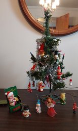 VINTAGE 20' CHRISTMAS TREE WITH 21 MINI WOODEN ORNAMENTS
