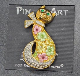 Vintage Spoontiques Pin Art Cat Brooch