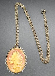 Vintage Floral Cameo Pendant Necklace