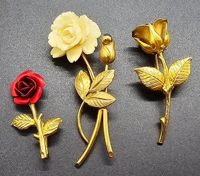 Lot Of 3 Vintage Floral Brooches
