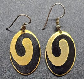 Vintage Black Enameled & Gold Earrings