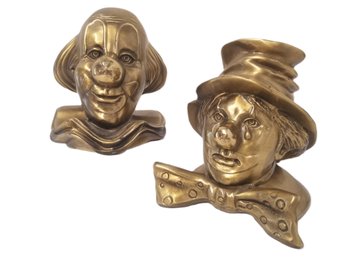 Vintage Solid  Brass Clown Bookends