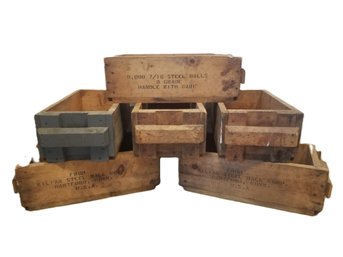 Six Vintage Handmade Killian Steel Ball Corp Hartford, CT Wood Boxes