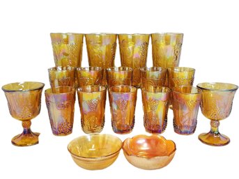 Gorgeous Selection Of Vintage Indiana Glass Iridescent Amber Gold Juice Glasses, Tumblers & Goblets