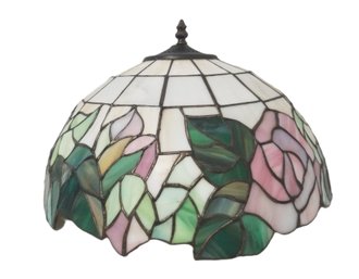 Vintage Tiffany Style Stained Glass Lamp Shade With Harp