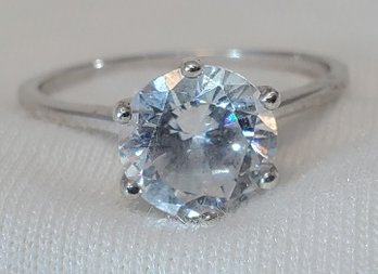 Sterling Silver Size 7.5 Huge Solitary CZ Engagement Ring ~ 2.14 Grams