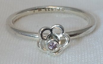 Sterling Silver Size 7 CZ Ring With Floating Pedal ~ 1.20 Grams