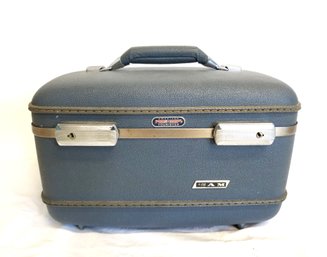 Vintage American Tourister Tiara Blue Hardshell Makeup Case Luggage With Original Key