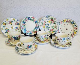 Four Sets Of Lovely Vintage Laura Ashley Hazellbury Floral Cups, Saucers & Tea Plates