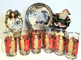 Vintage Christmas Lot: June McKenna Figurines, Reed & Barton Plate And More