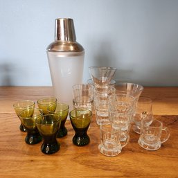Barware Lot - Shaker And Assorted Glasses