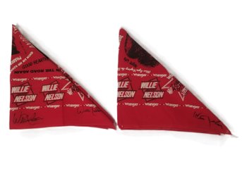 Two Red & White Autographed Willie Nelson Bandanas