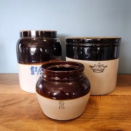 Stoneware Bean Pot And Crocks