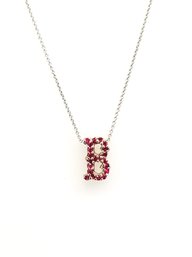 Very Pretty White 14 Karat Gold Necklace With 'B'  Pink/red Gemstones