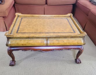 Maitland Smith Hand-tooled Leather Top Clawfoot Coffee Table