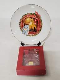 Jasco Japan Porcelain Christmas Plate & Mikasa Festive Poinsetta Ornament
