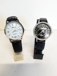 Great Pair Of Women's GENEVA Stainless Steel & Leather Wrist Watches