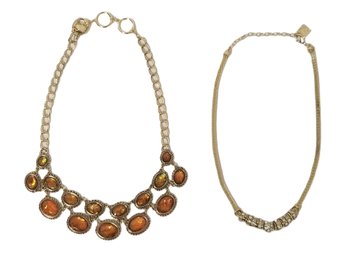 Jones New York Amber Stones Gold Tone Necklace & Anne Klein Rhinestone Beaded Mesh Necklace