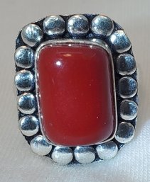 Silver Plated Size 6 Blood Red Coral Ring ~ 3/4' X 5/8'