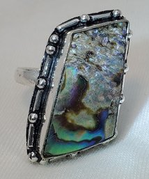 Silver Plated Size 7.5 Abalone Shell Ring 1 1/4' X 5/8'